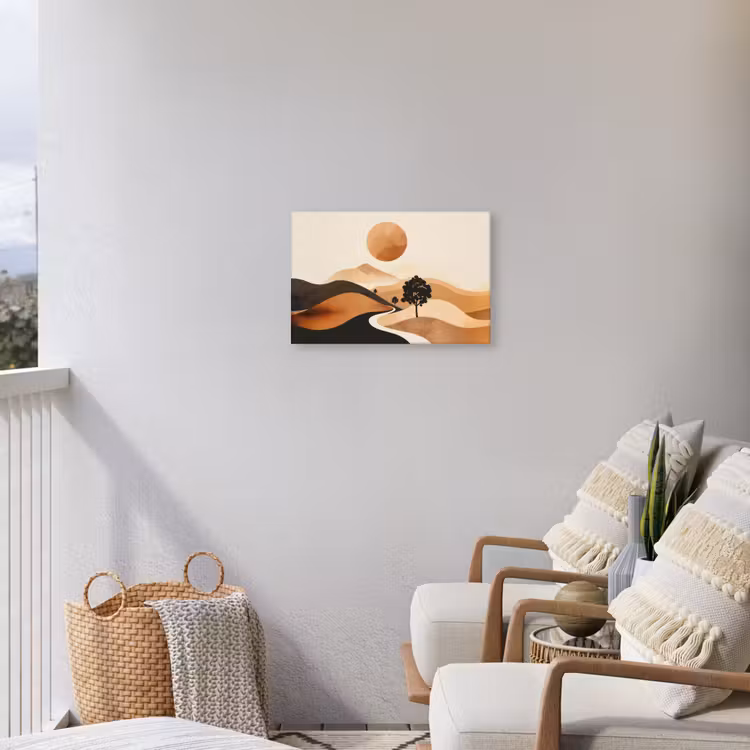 Zon - Heuvels - Boom - Abstract Tuinposter op houten frame 2 cm dik klein -sfeer1