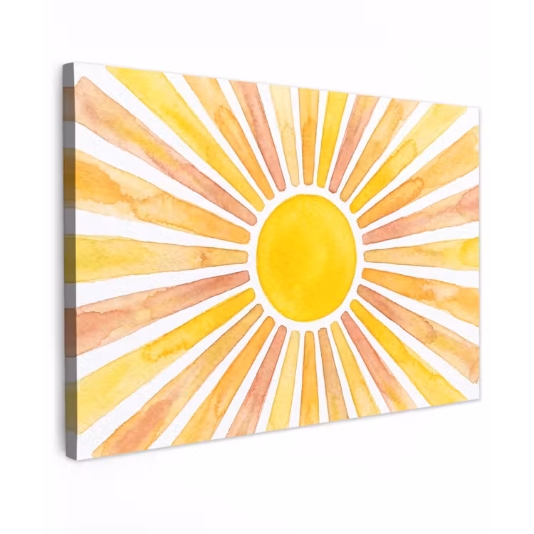 Zon - Stralen - Aquarel - Geel - Abstract Tuinposter op houten frame 2 cm dik klein -3d