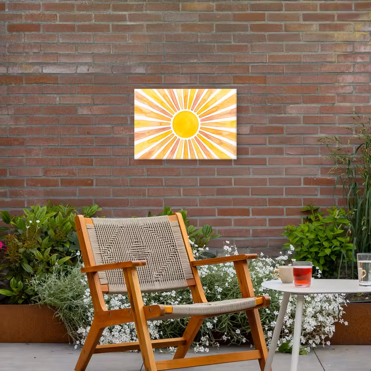 Zon - Stralen - Aquarel - Geel - Abstract Tuinposter op houten frame 2 cm dik klein -sfeer3
