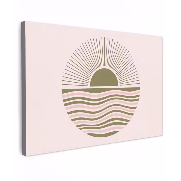 Zon - Zee - Abstract - Modern - Roze Tuinposter op houten frame 2 cm dik klein -3d