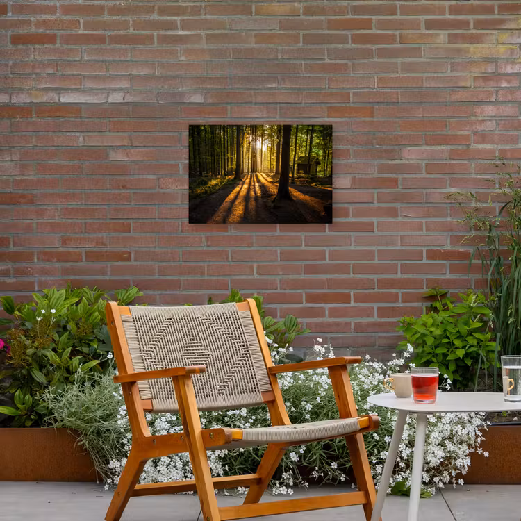 Zon - Bomen - Bos - Landschap - Natuur Tuinposter op houten frame 2 cm dik klein -sfeer3