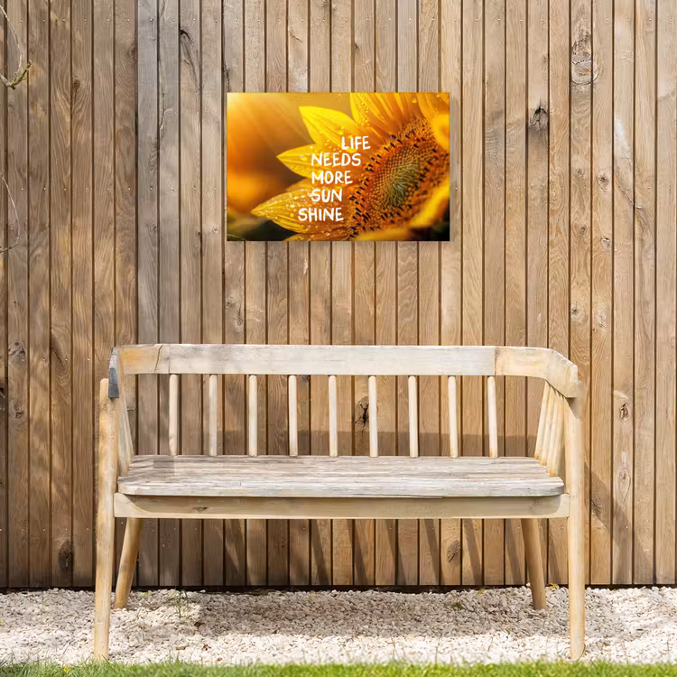 Zonnebloem - Close up - Geel - Quote Tuinposter op houten frame 2 cm dik klein -sfeer4