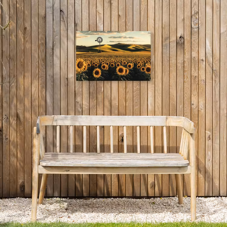 Zonnebloem - Veld - Windmolen Tuinposter op houten frame 2 cm dik klein -sfeer4
