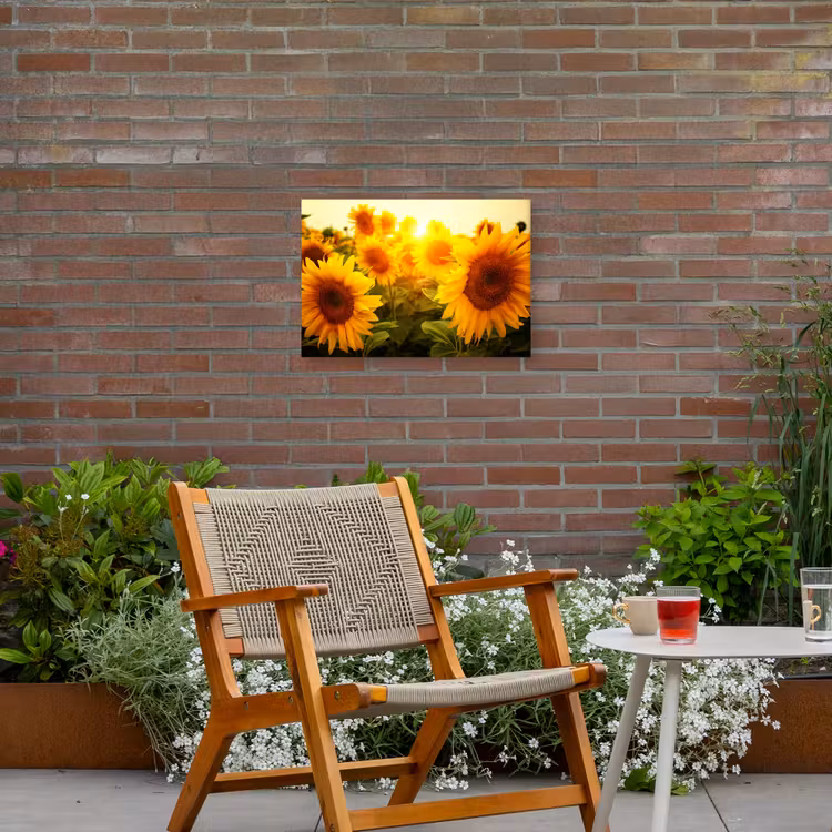 Zonnebloemen in het zonlicht Tuinposter op houten frame 2 cm dik klein -sfeer3