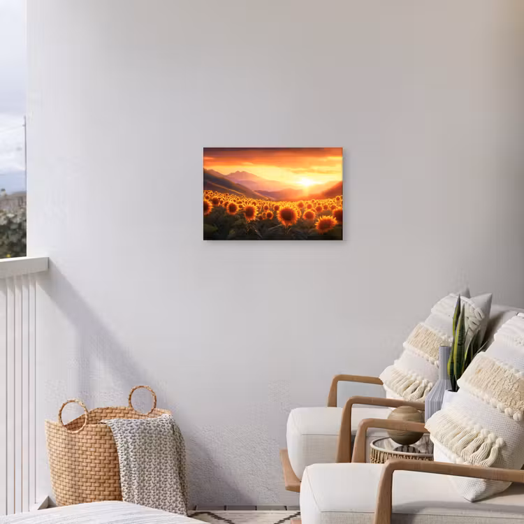 Zonnebloemen - Zonsondergang - Landschap Tuinposter op houten frame 2 cm dik klein -sfeer1