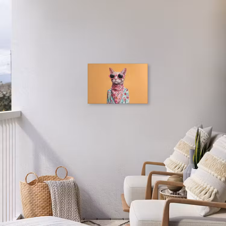 Zonnebril - Kat - Sjaal - Bloemen Tuinposter op houten frame 2 cm dik klein -sfeer1