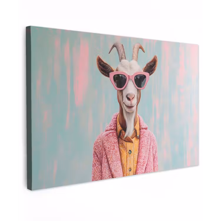 Zonnebril - Roze - Geit - Horen Tuinposter op houten frame 2 cm dik klein -3d