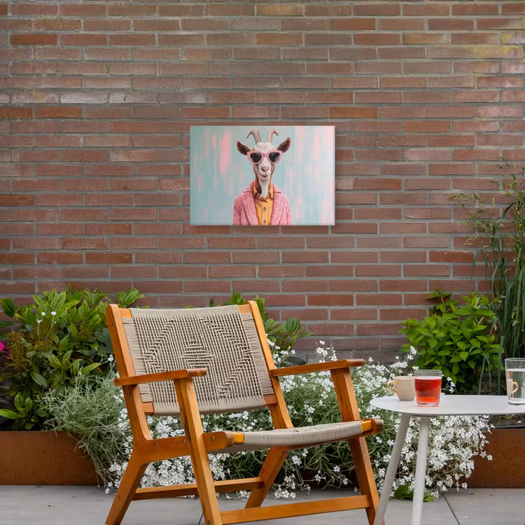 Zonnebril - Roze - Geit - Horen Tuinposter op houten frame 2 cm dik klein -sfeer3