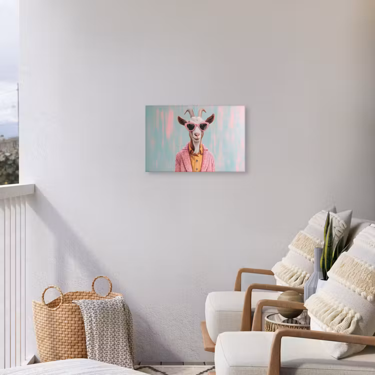 Zonnebril - Roze - Geit - Horen Tuinposter op houten frame 2 cm dik klein -sfeer1