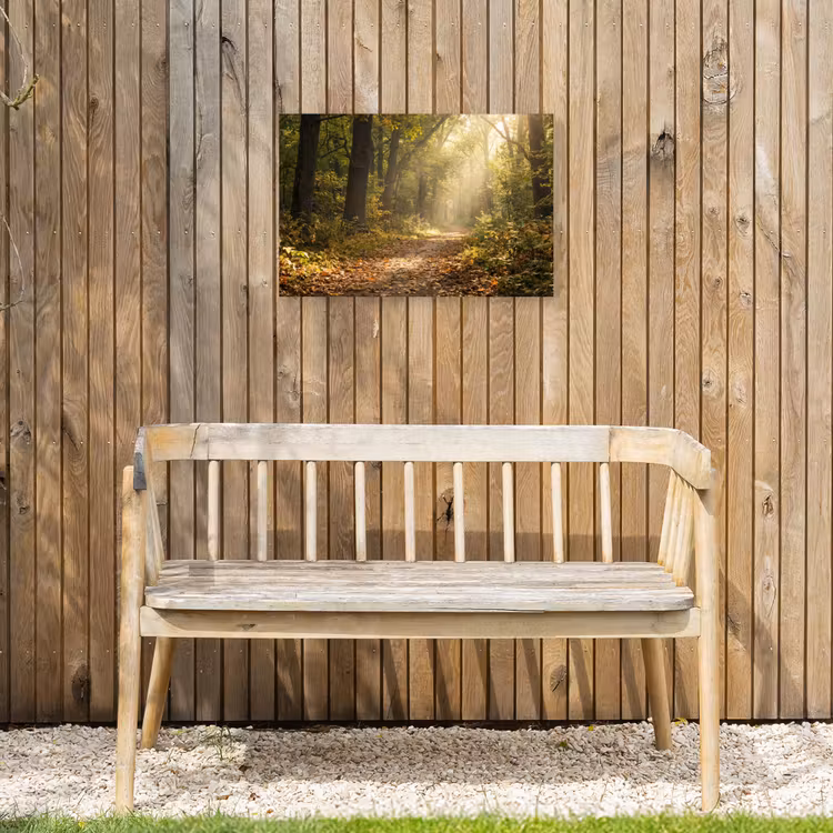 Zonlicht - Bospad - Bomen Tuinposter op houten frame 2 cm dik klein -sfeer4