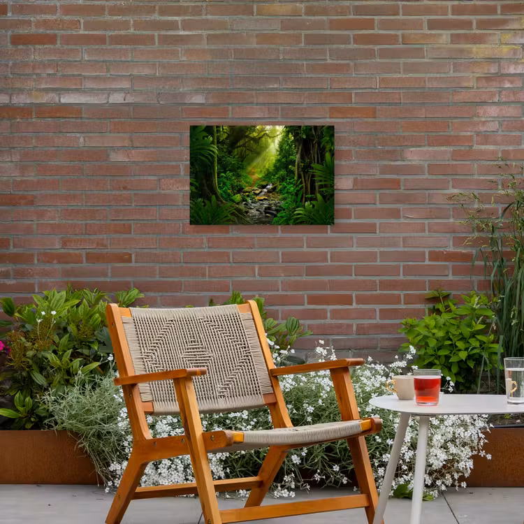 Zonnige Stralen in het Regenwoud Tuinposter op houten frame 2 cm dik klein -sfeer3