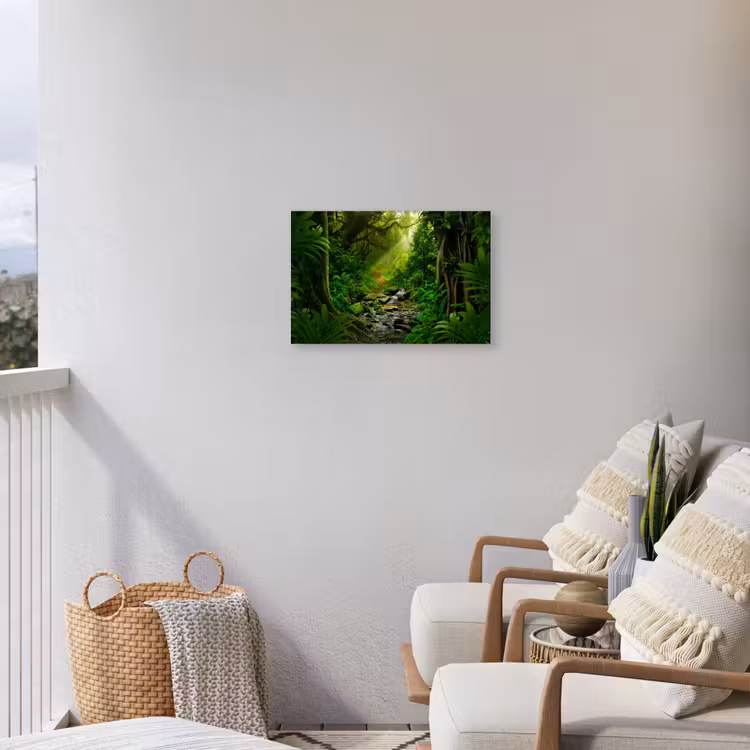 Zonnige Stralen in het Regenwoud Tuinposter op houten frame 2 cm dik klein -sfeer1