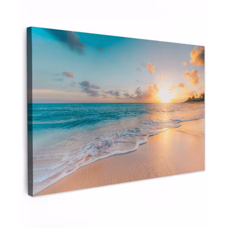 Zonsondergang - Strand - Zee - Zomer - Blauw Tuinposter op houten frame 2 cm dik klein -3d