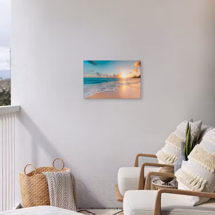 Zonsondergang - Strand - Zee - Zomer - Blauw Tuinposter op houten frame 2 cm dik klein -sfeer1