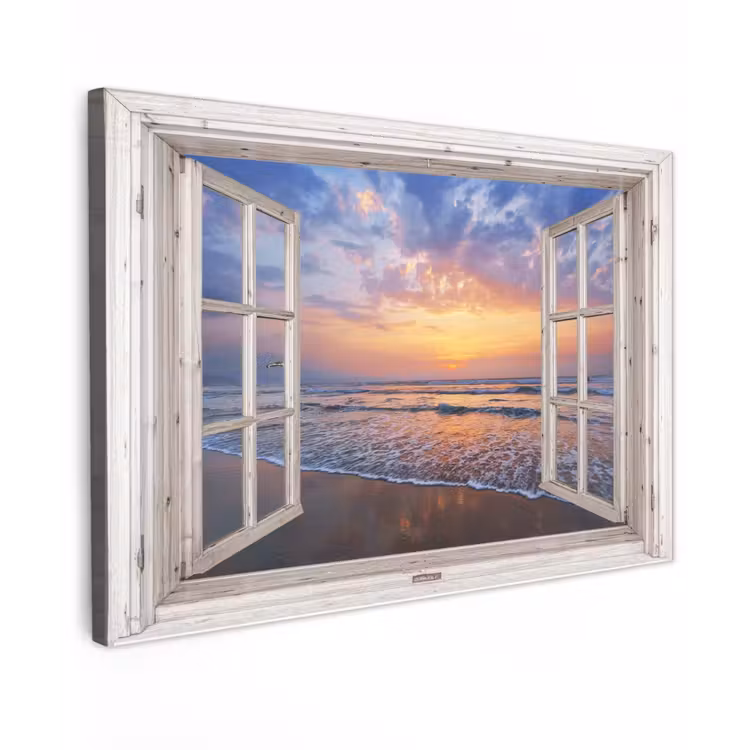 Zonsondergang aan zee Tuinposter op houten frame 2 cm dik klein -3d