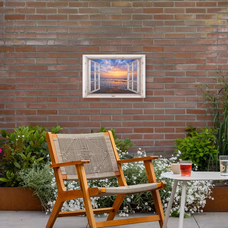 Zonsondergang aan zee Tuinposter op houten frame 2 cm dik klein -sfeer3
