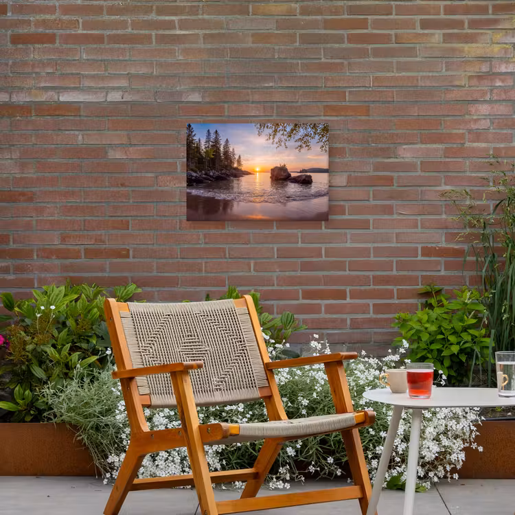 Zonsondergang - Kust - Water - Natuur - Oranje Tuinposter op houten frame 2 cm dik klein -sfeer3