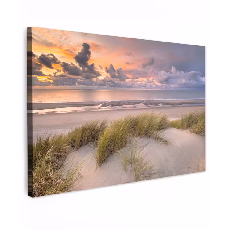 Zonsondergang - Duin - Strand - Planten - Zee Tuinposter op houten frame 2 cm dik klein -3d