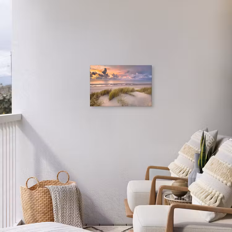 Zonsondergang - Duin - Strand - Planten - Zee Tuinposter op houten frame 2 cm dik klein -sfeer1