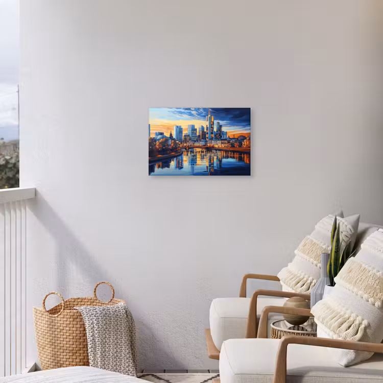 Zonsondergang Frankfurt - Stad - Skyline - Water Tuinposter op houten frame 2 cm dik klein -sfeer1