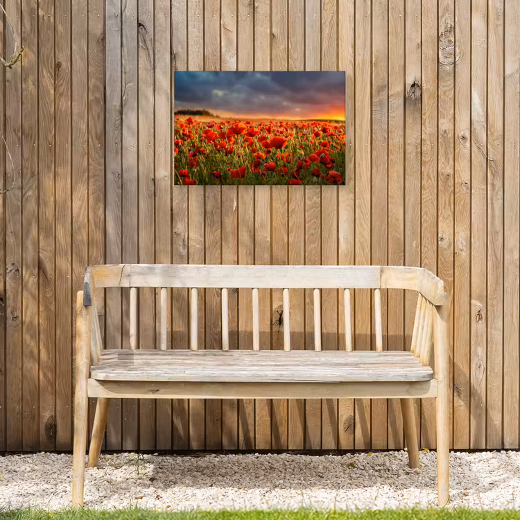 Zonsondergang - Klaprozen - Rood - Bloemen - Veld - Natuur Tuinposter op houten frame 2 cm dik klein -sfeer4