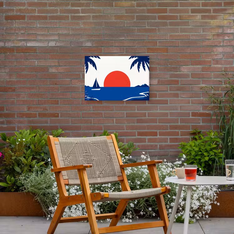Zonsondergang - Zee - Palmboom - Tropisch - Modern Tuinposter op houten frame 2 cm dik klein -sfeer3