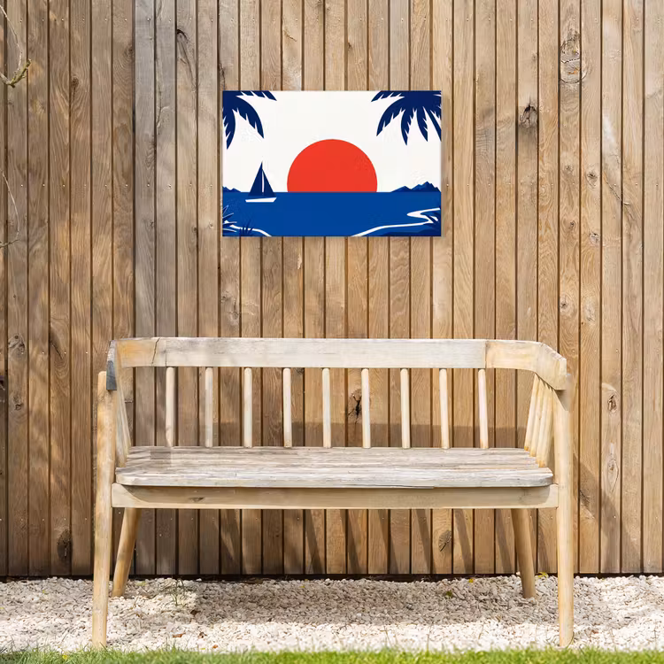 Zonsondergang - Zee - Palmboom - Tropisch - Modern Tuinposter op houten frame 2 cm dik klein -sfeer4
