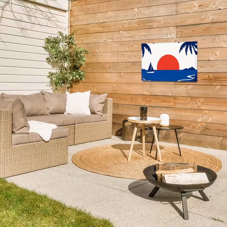 Zonsondergang - Zee - Palmboom - Tropisch - Modern Tuinposter op houten frame 2 cm dik klein -sfeer2