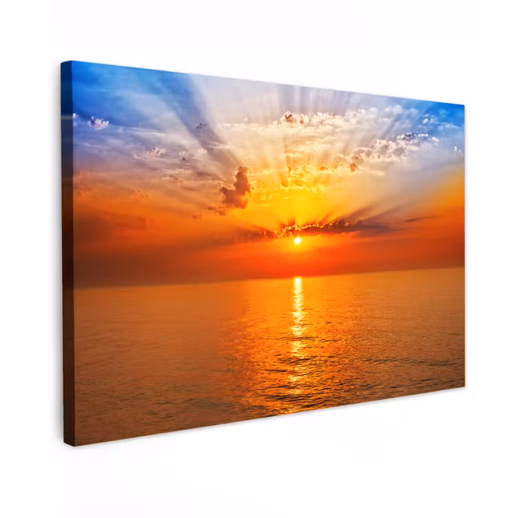 Zonsondergang - Zee - Lucht - Oranje - Horizon - Water Tuinposter op houten frame 2 cm dik klein -3d
