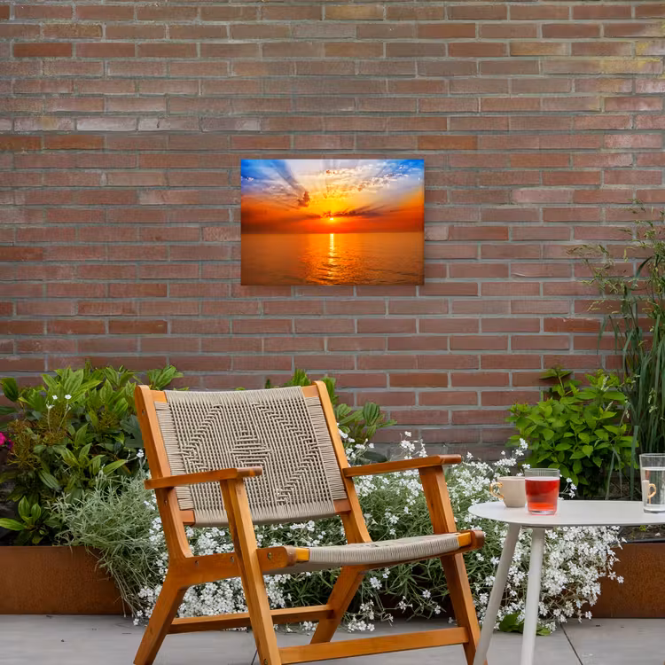 Zonsondergang - Zee - Lucht - Oranje - Horizon - Water Tuinposter op houten frame 2 cm dik klein -sfeer3