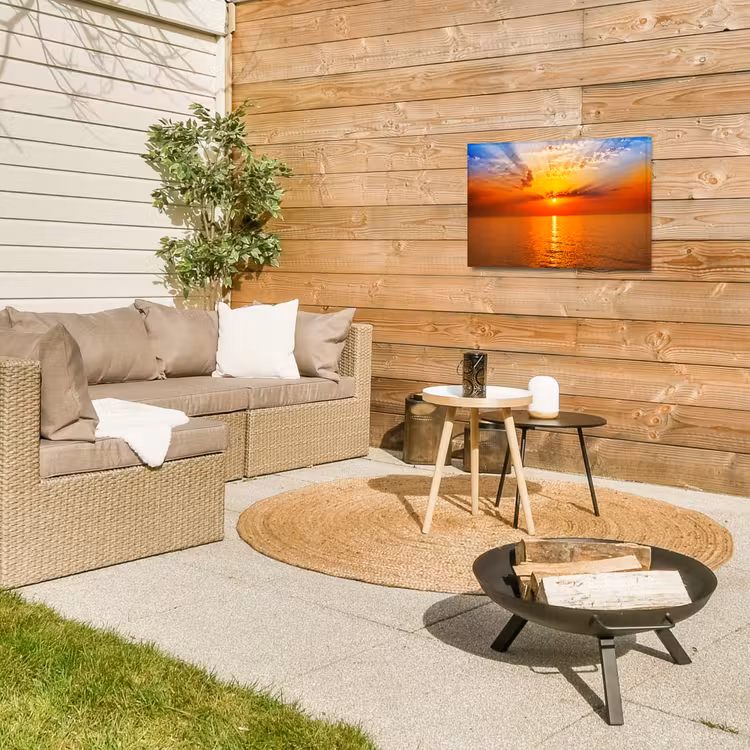 Zonsondergang - Zee - Lucht - Oranje - Horizon - Water Tuinposter op houten frame 2 cm dik klein -sfeer2