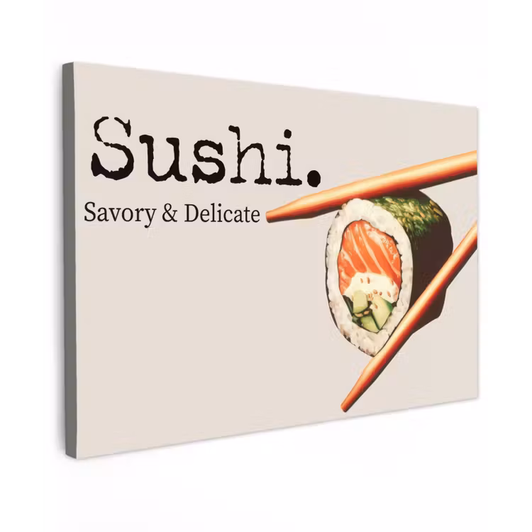 Sushi - Zalm - Rijst - Japans Tuinposter op houten frame 2 cm dik klein -3d