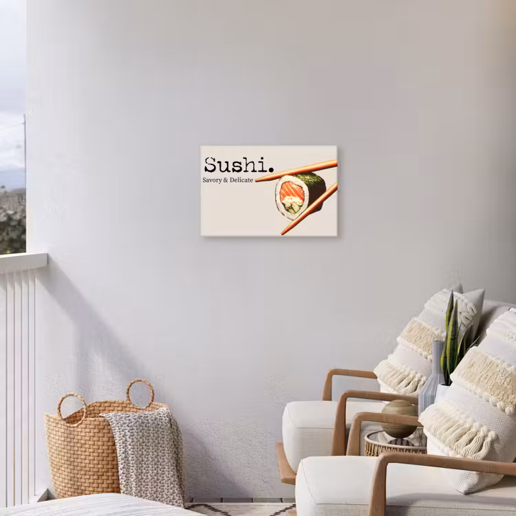 Sushi - Zalm - Rijst - Japans Tuinposter op houten frame 2 cm dik klein -sfeer1