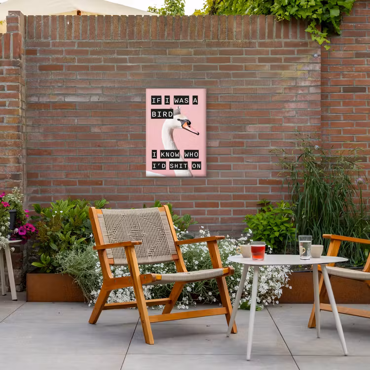 Zwaan - Vogel - Decoratie - Roze Tuinposter op houten frame 2 cm dik klein -sfeer3