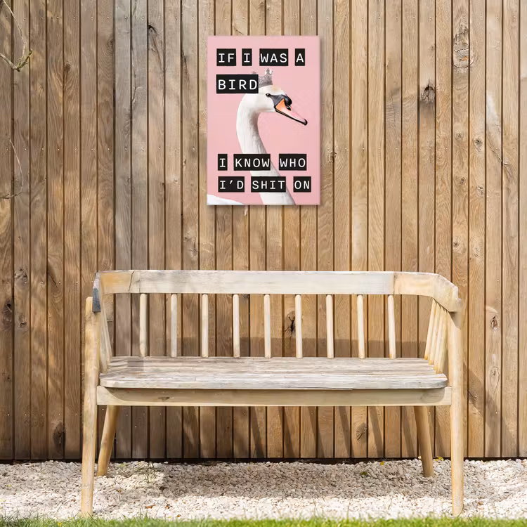 Zwaan - Vogel - Decoratie - Roze Tuinposter op houten frame 2 cm dik klein -sfeer4