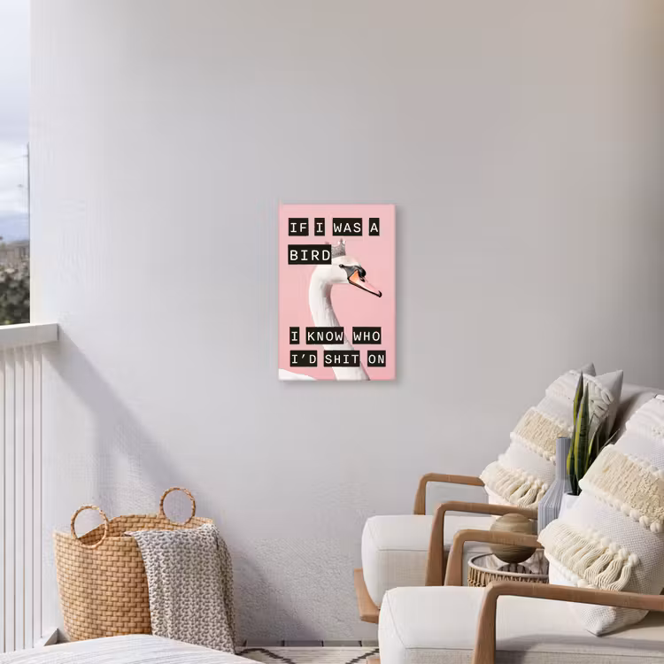 Zwaan - Vogel - Decoratie - Roze Tuinposter op houten frame 2 cm dik klein -sfeer1