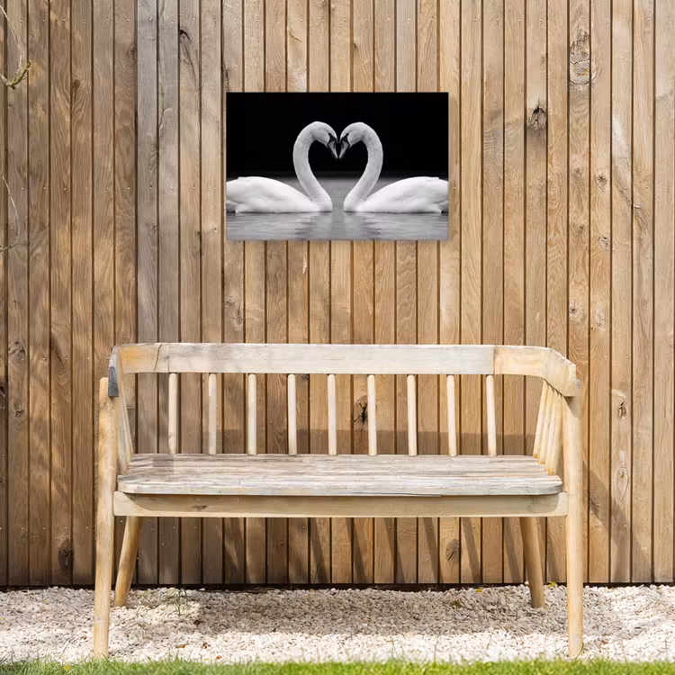 Zwanen - Hart - Zwart - Wit Tuinposter op houten frame 2 cm dik klein -sfeer4