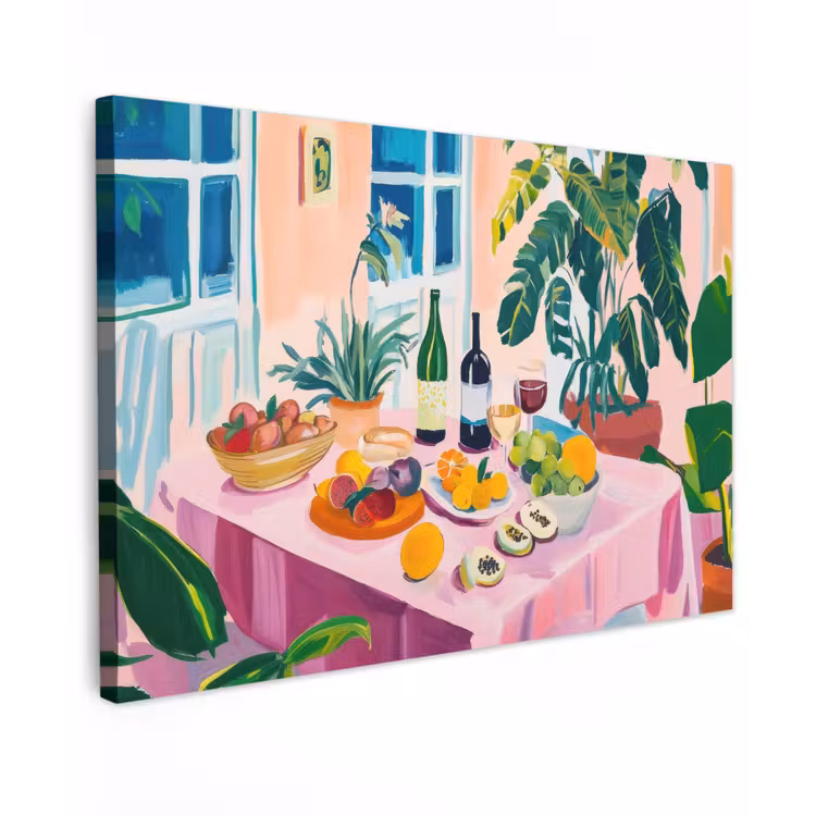 Tafel - Wijn - Fruit Tuinposter op houten frame 2 cm dik klein -3d
