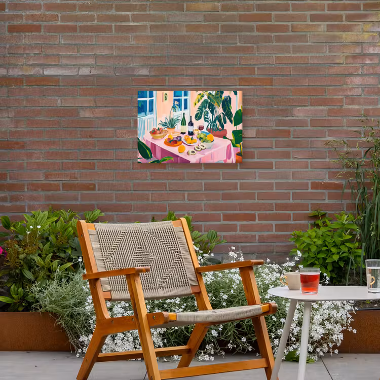 Tafel - Wijn - Fruit Tuinposter op houten frame 2 cm dik klein -sfeer3