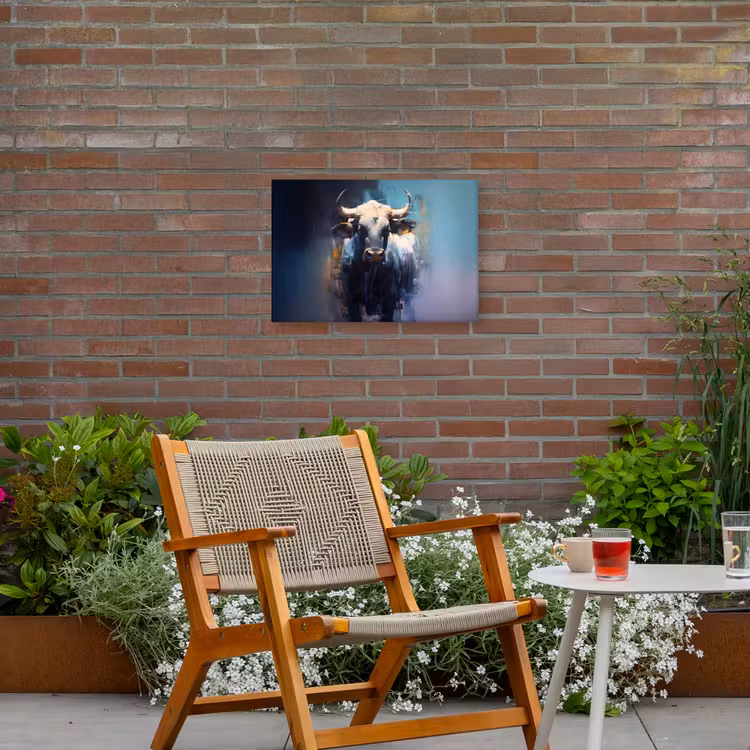 Stier - Zwart - Abstract - Horens Tuinposter op houten frame 2 cm dik klein -sfeer3