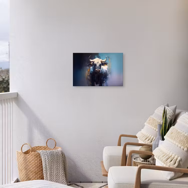 Stier - Zwart - Abstract - Horens Tuinposter op houten frame 2 cm dik klein -sfeer1