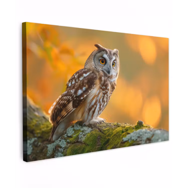 Bosuil op Mosbegroeide Tak Tuinposter op houten frame 2 cm dik klein -3d