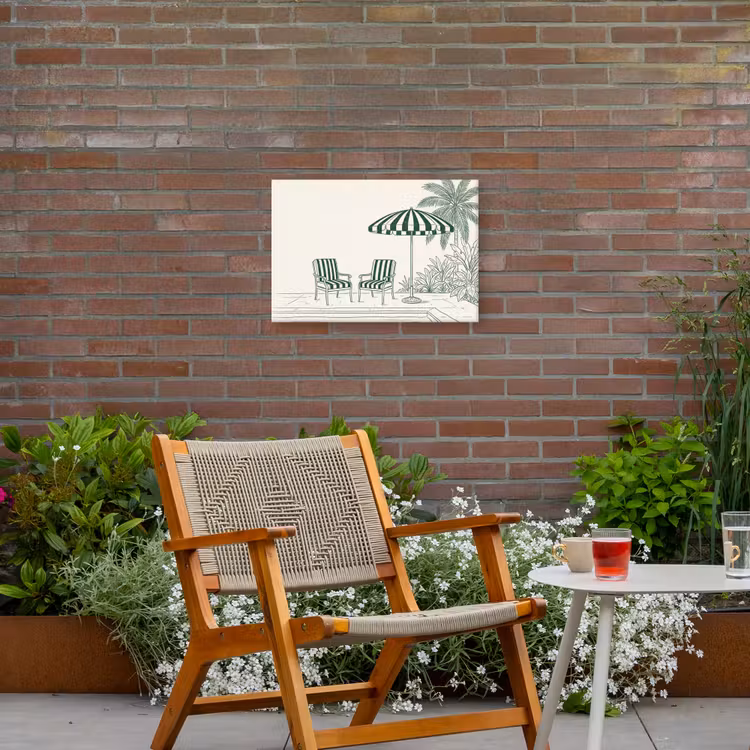 Terras - Illustratie - Groen Tuinposter op houten frame 2 cm dik klein -sfeer3