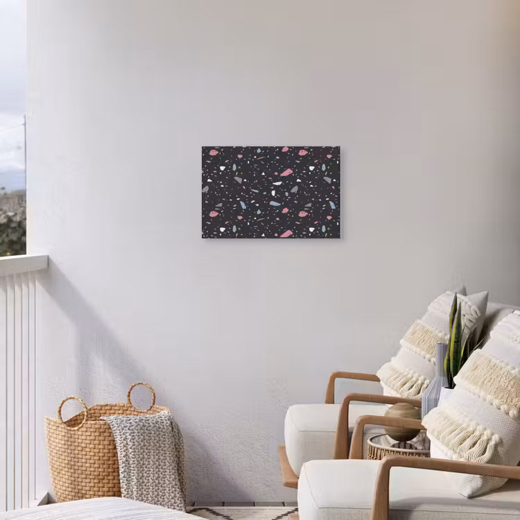Terrazzo - Patroon - Zwart - Zacht Tuinposter op houten frame 2 cm dik klein 845 -sfeer1