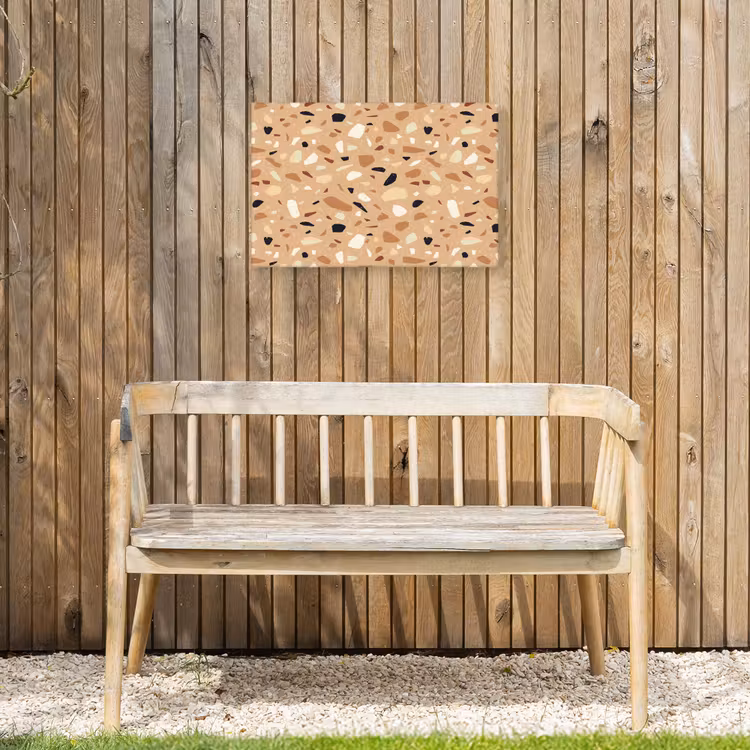 Terrazzo - Patroon - Kleurrijk - Oranje Tuinposter op houten frame 2 cm dik klein 845 -sfeer4
