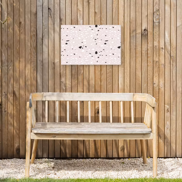 Terrazzo - Patroon - Zacht - Zwart - Wit Tuinposter op houten frame 2 cm dik klein 845 -sfeer4