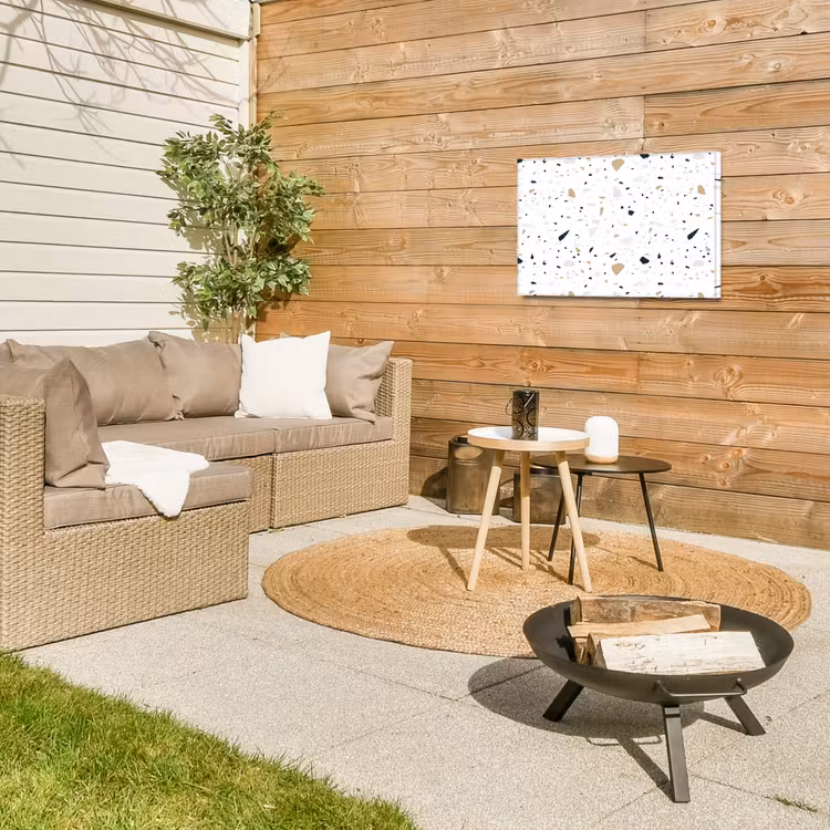 Terrazzo - Patroon - Wit - Neutraal Tuinposter op houten frame 2 cm dik klein 845 -sfeer2
