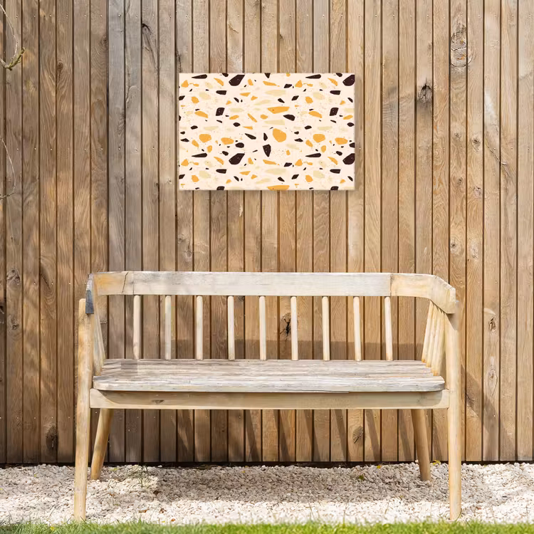 Terrazzo - Patroon - Geel - Tuinposter op houten frame 2 cm dik klein 845 -sfeer4