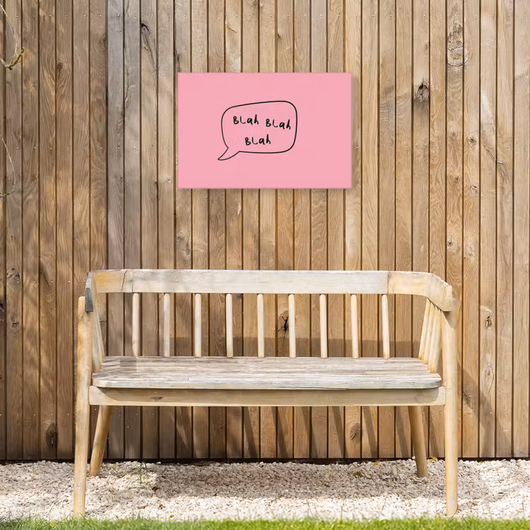 Tekstwolkje - BLAH BLAH BLAH - Roze Tuinposter op houten frame 2 cm dik klein -sfeer4