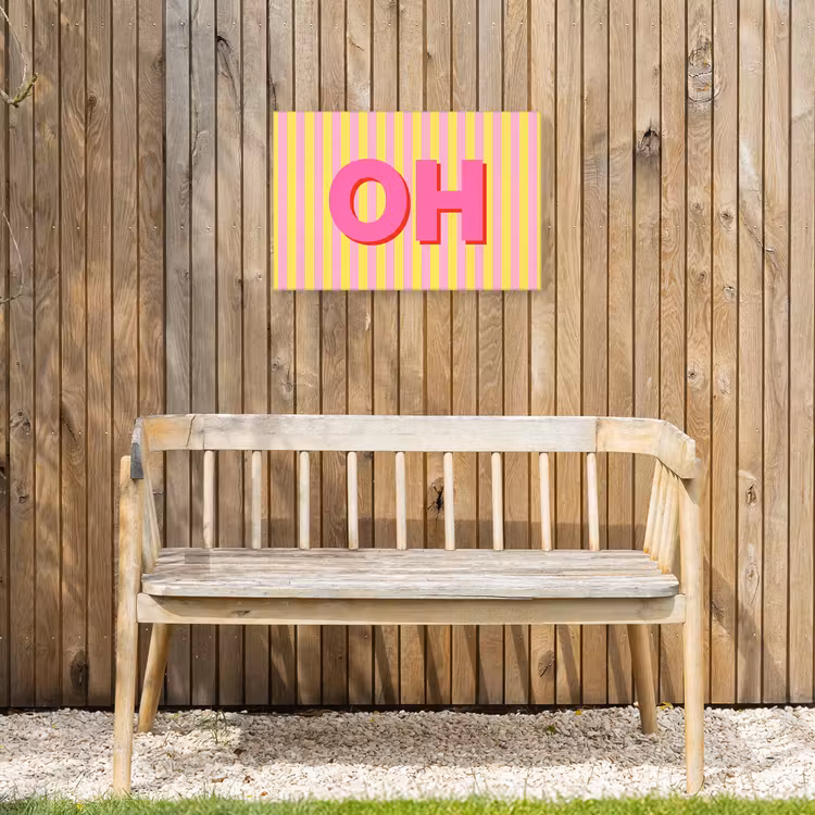 Tekst - Strepen - Roze Tuinposter op houten frame 2 cm dik klein -sfeer4